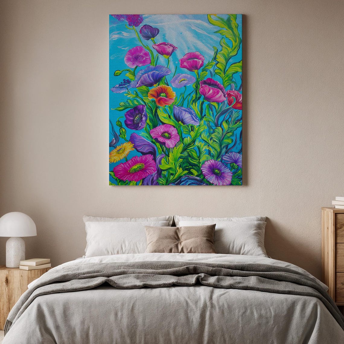 Vibrant Flower Garden Colorful Poppies Turquoise Bloom Poster