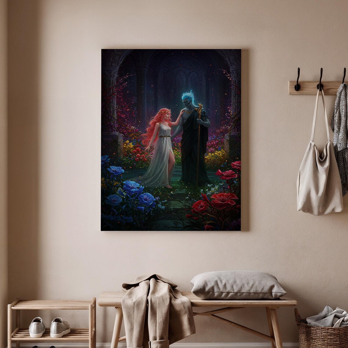 Dark Fantasy Lovers in Enchanted Moonlit Garden Painting Poster