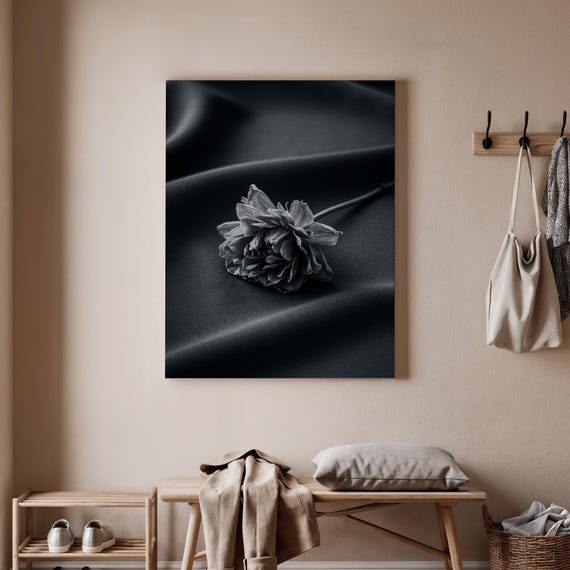 Black And White Flower Canvas Art Minimalist Floral Print Elegant Rose Wall Decor Modern Home Office Bedroom Artwork