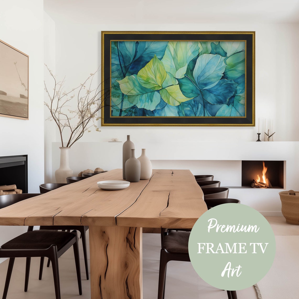 Blue Green Leaf Watercolor Abstract Botanical Foliage Wall Art - Image 2