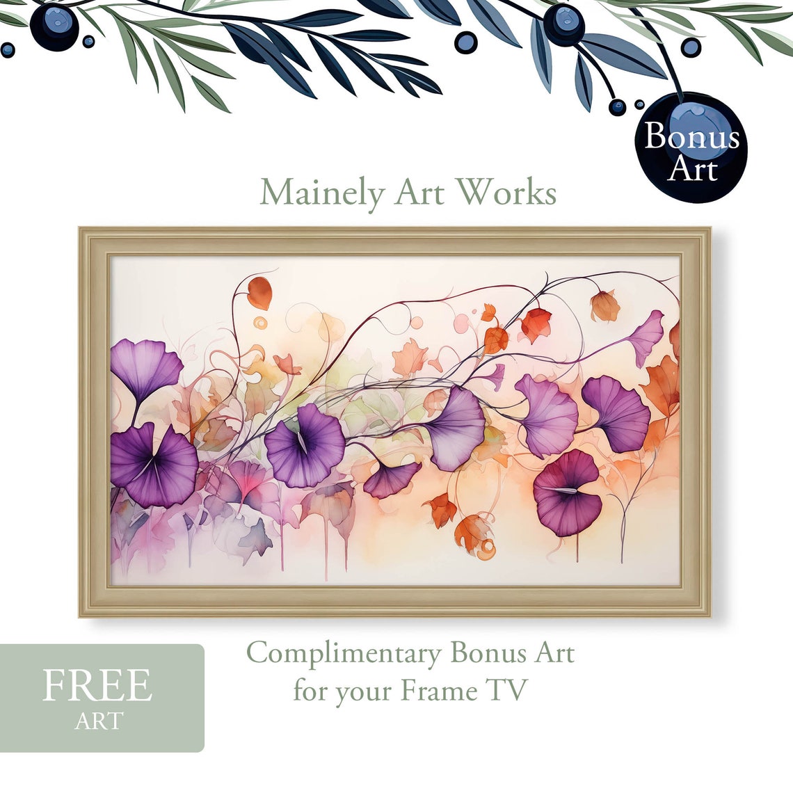 Morning Glories For Frame Tv Painting Of Flowers For Frame Tv Flower Tv Art Bonus Purple Violets Floral - Image 2