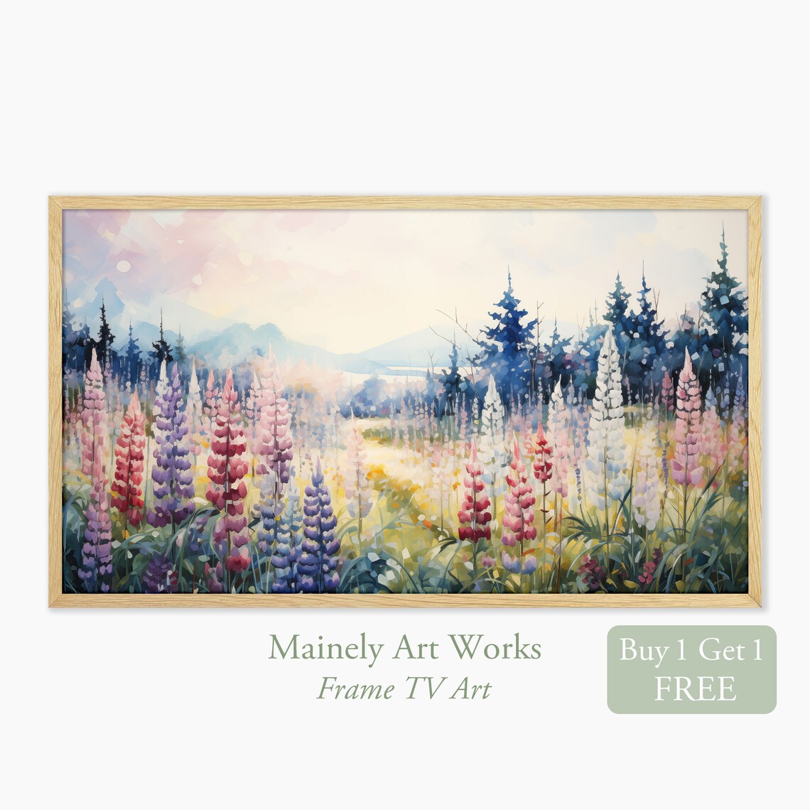 Spring Flowers Art Print, Maine Lupines Watercolor