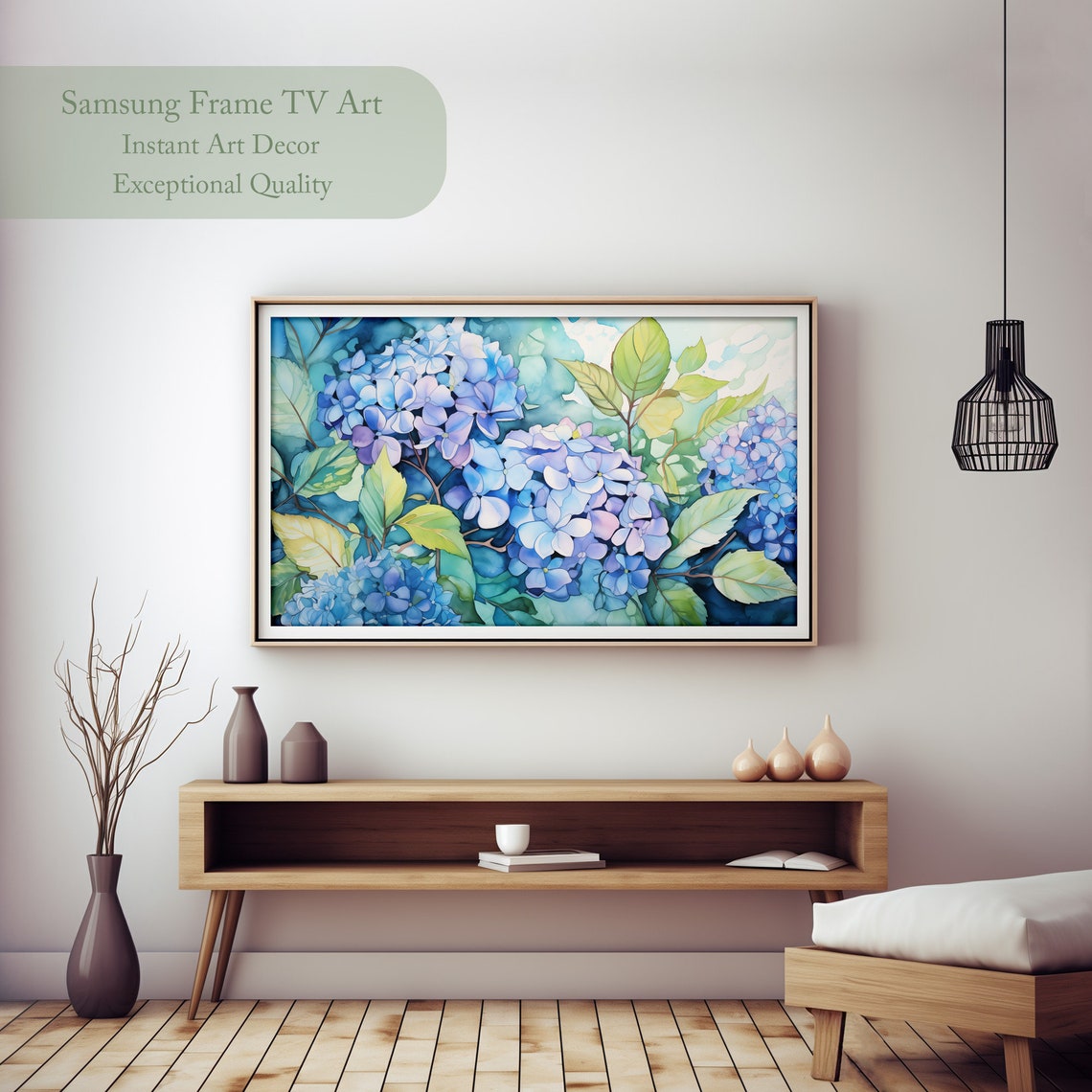 Blue Hydrangea Watercolor Lush Floral Spring Garden Wall Art Poster - Image 2