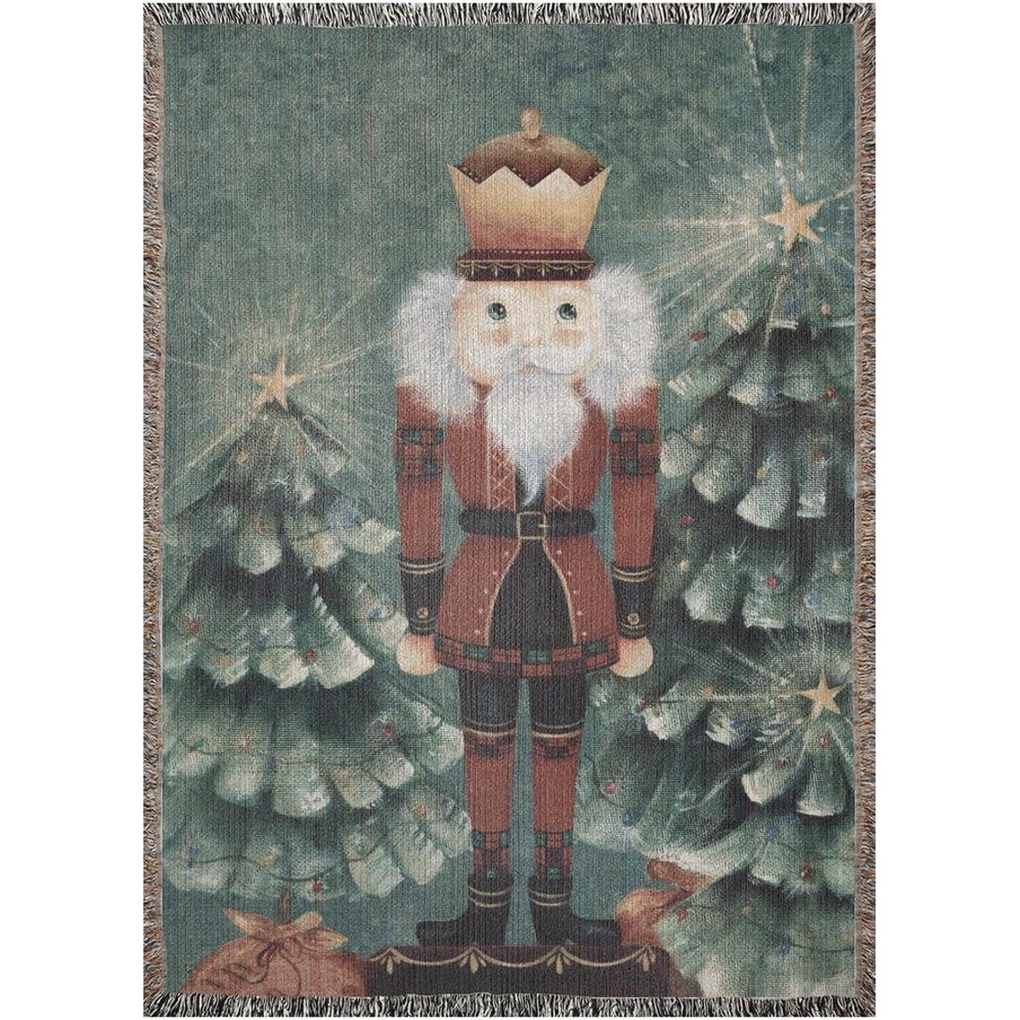 Nutcracker King Christmas Trees Woven Blanket Holiday Art Poster