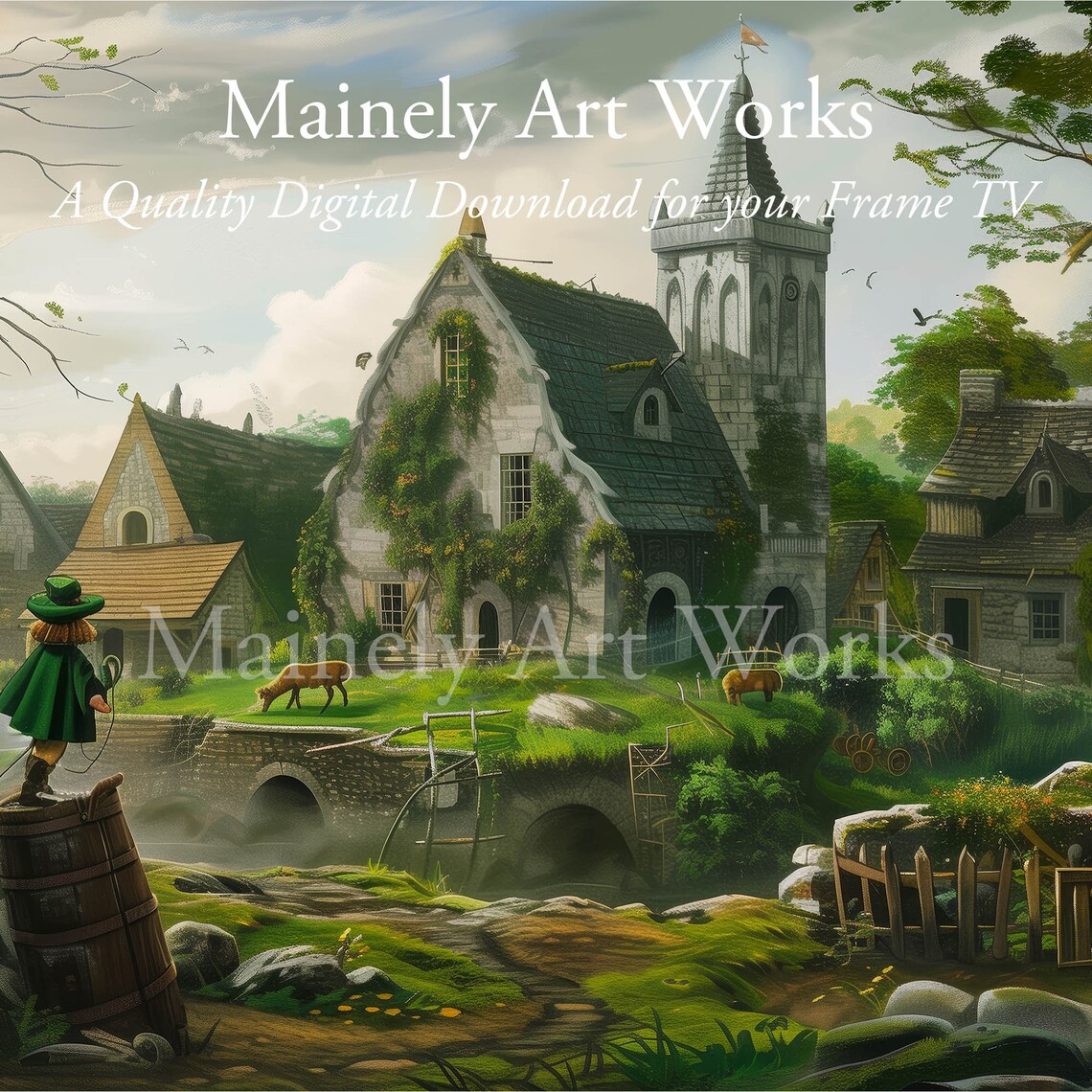 Irish Village Church Stone Bridge Leprechaun St Patricks Day Wall Poster - Image 3