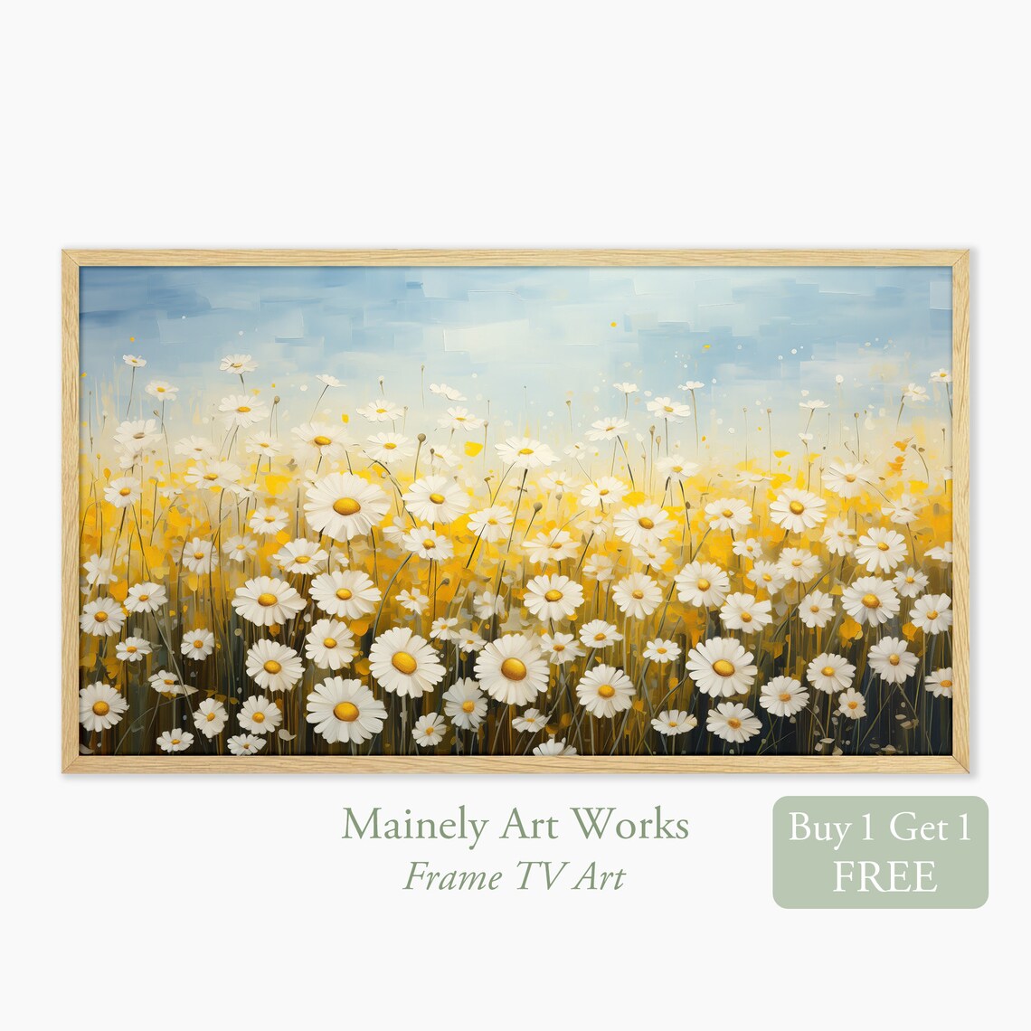 White Daisy Meadow Vibrant Wildflower Field Painterly Floral Wall Art Print