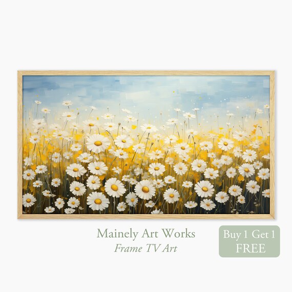 White Daisy Meadow Vibrant Wildflower Field Painterly Floral Wall Art Print