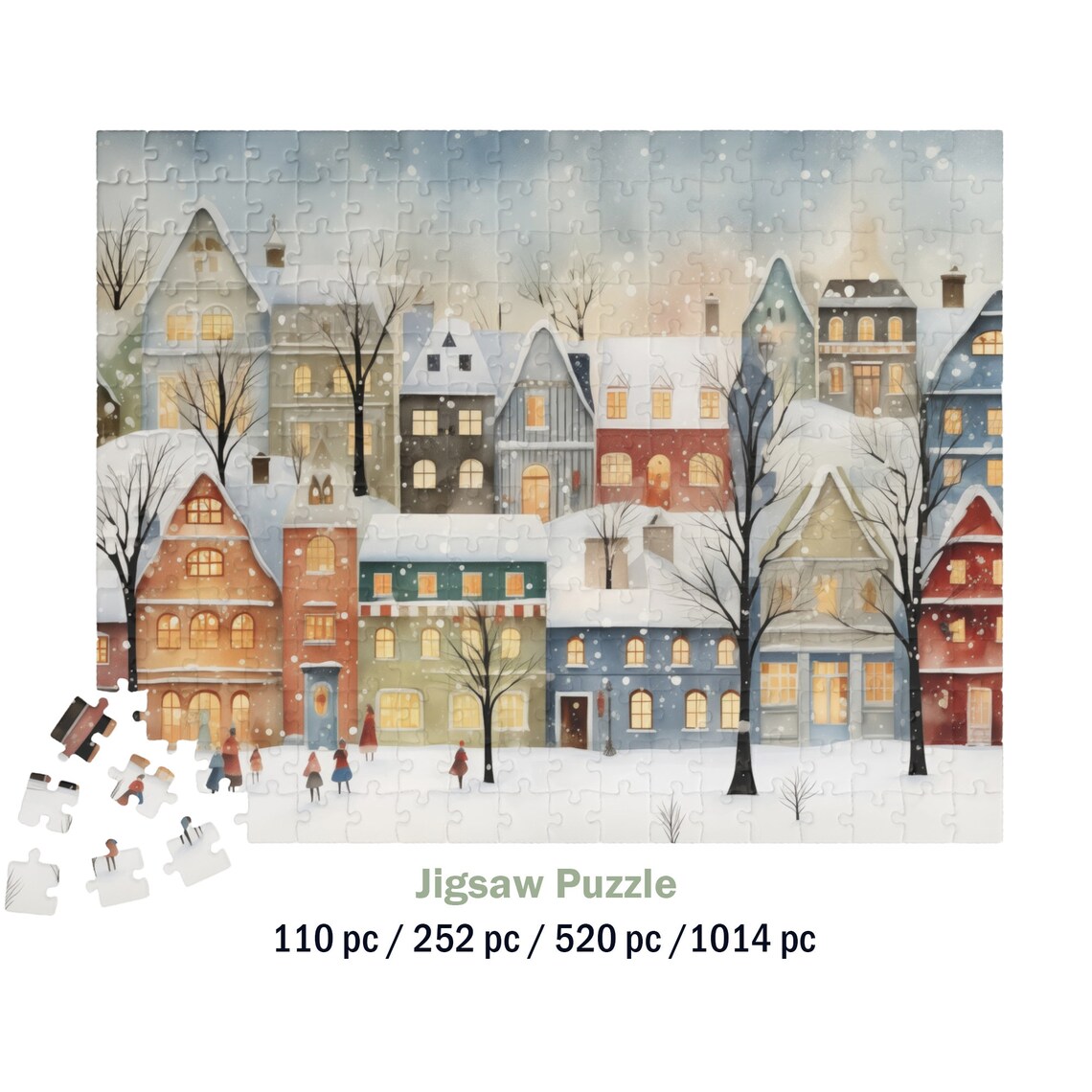 Winter Scene Village Houses Folk Art Jigsaw Puzzle