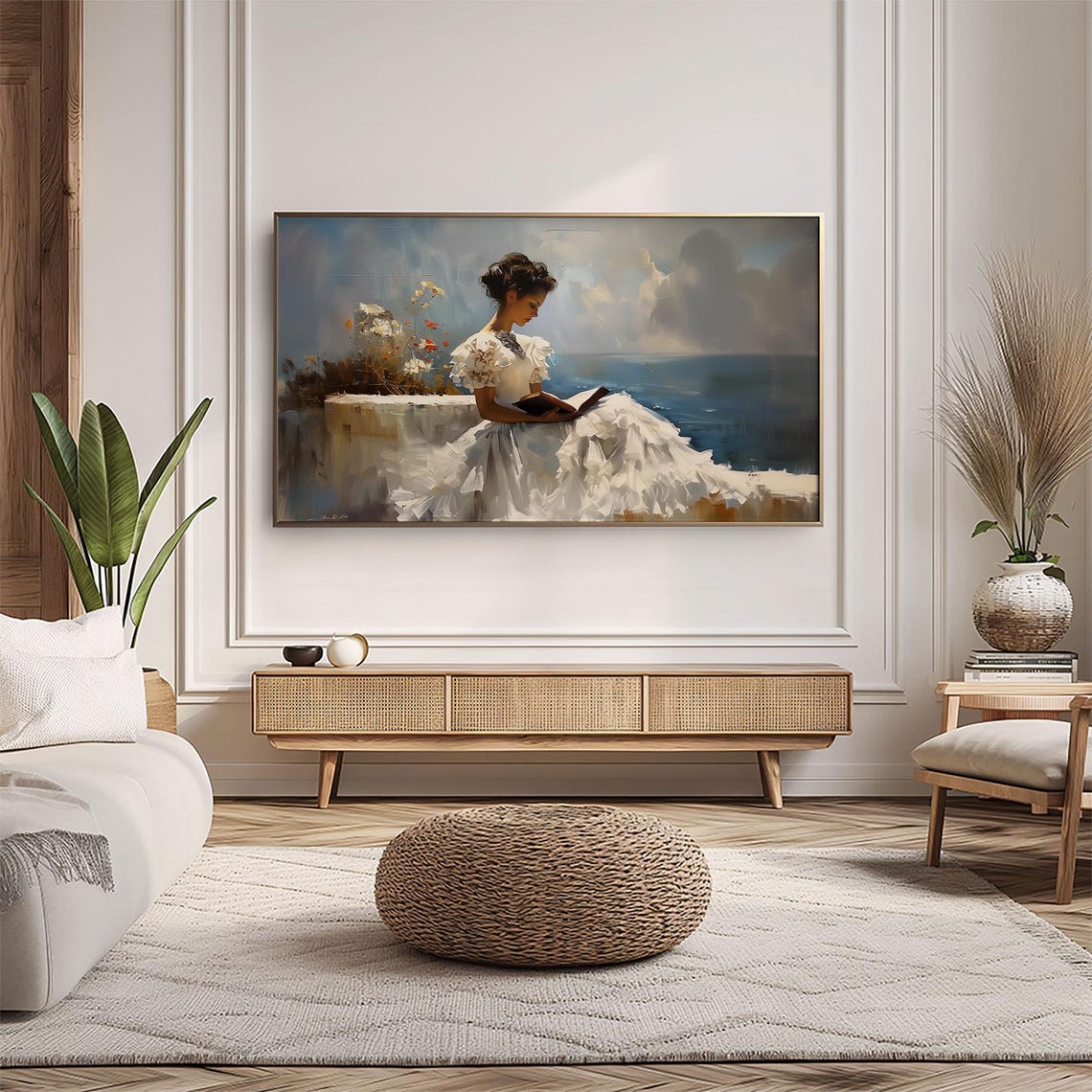 Frame Tv Art Woman In White Dress Reading Neutral Vintage Painting Farmhouse Art Instant Tv0194 - Image 5