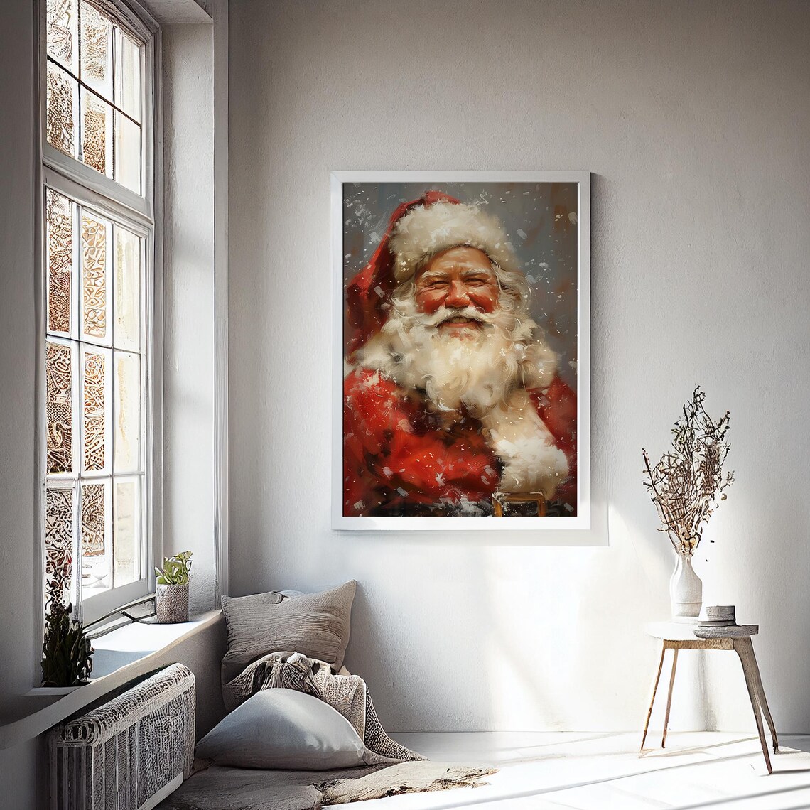 Smiling Santa Claus Portrait in Snowy Red Coat Christmas Poster - Image 2