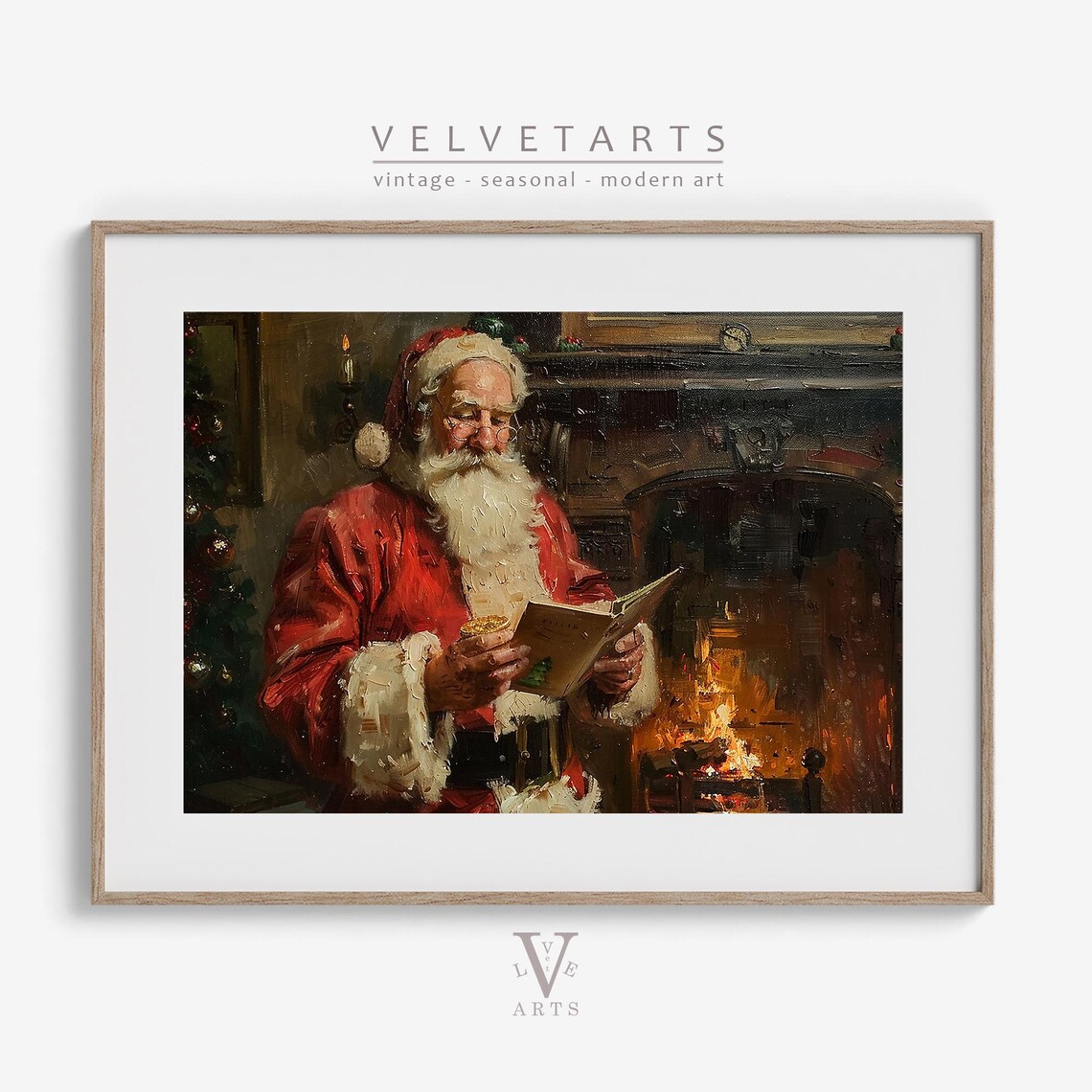 Santa Claus Reading His Letter by the Fireplace Christmas Poster - Image 5
