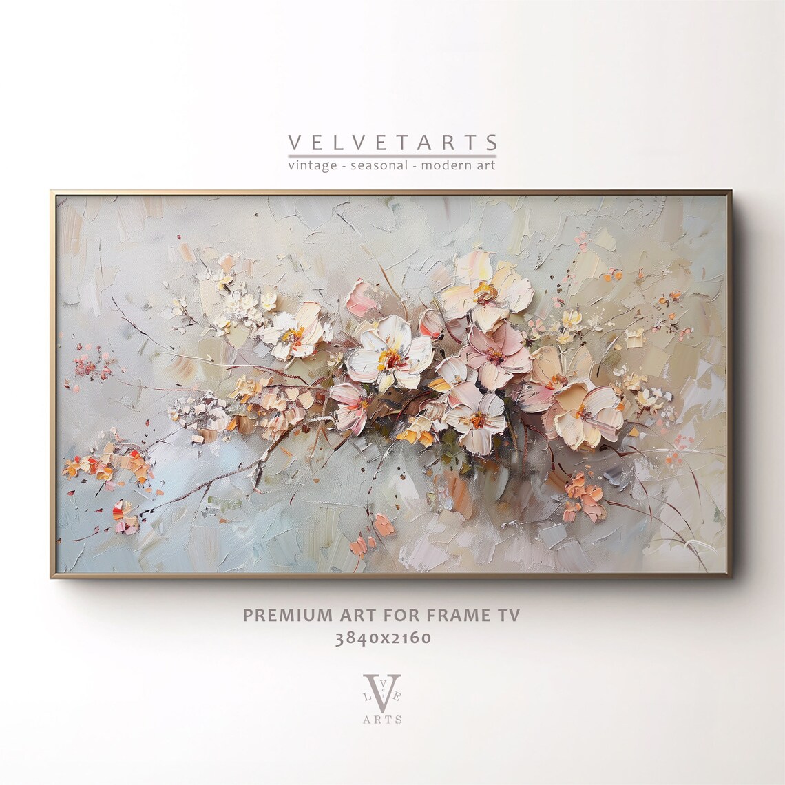 Blush Blossoms Spring Flower Textured Farmhouse Painting Wall Art