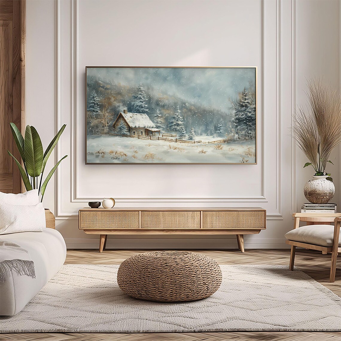 Frame Tv Art Snow Cabin In Winter Landscape Christmas Decor Winter Festive Painting Farmhouse Art Christmas Tv0213 - Image 5