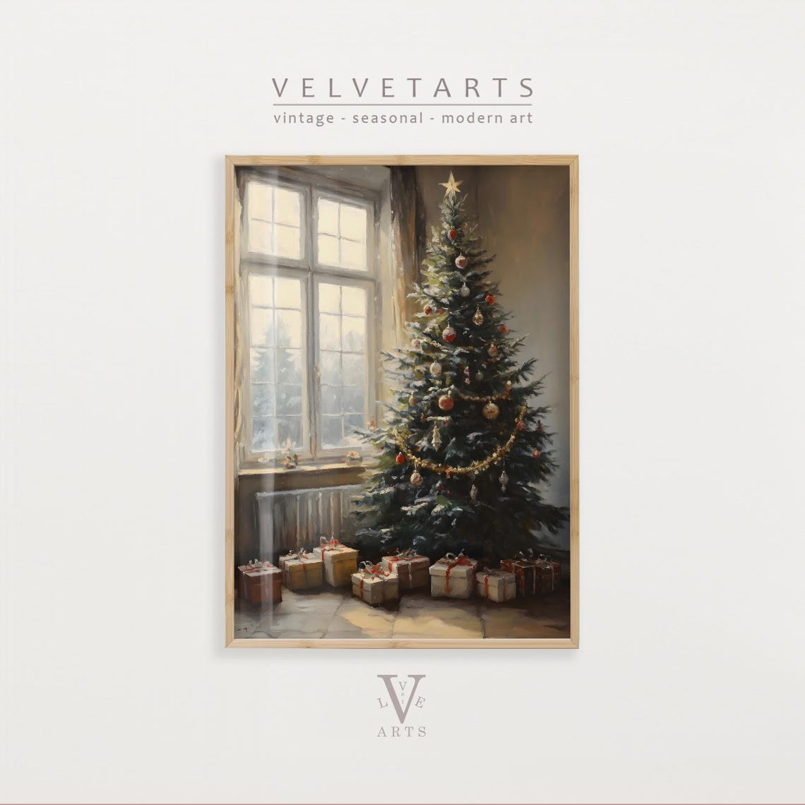 Christmas Tree By Window Gifts Morning Light Vintage Wall Art Poster
