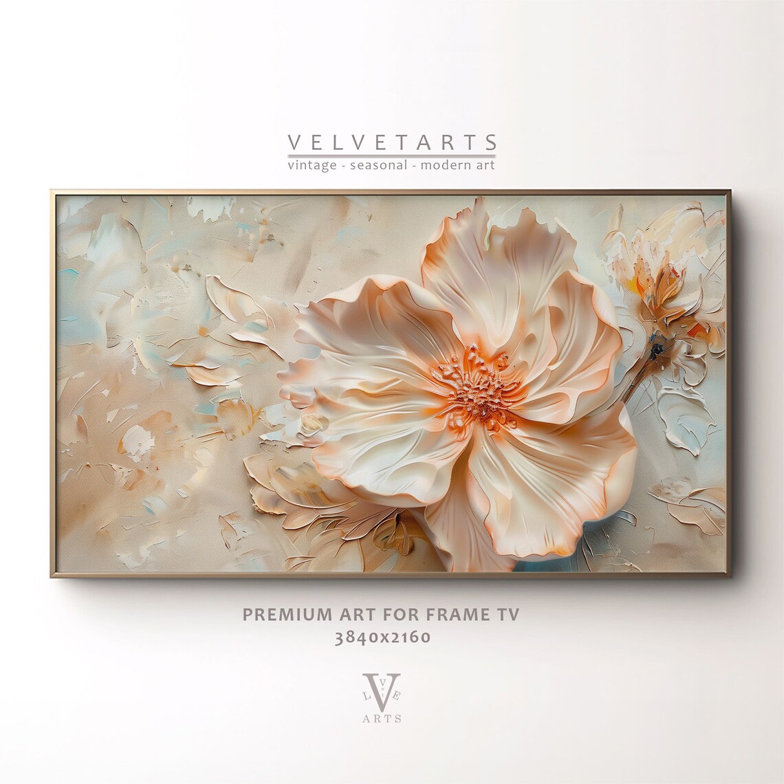 Blush Peony Impasto Textured Neutral Floral Painting Wall Art