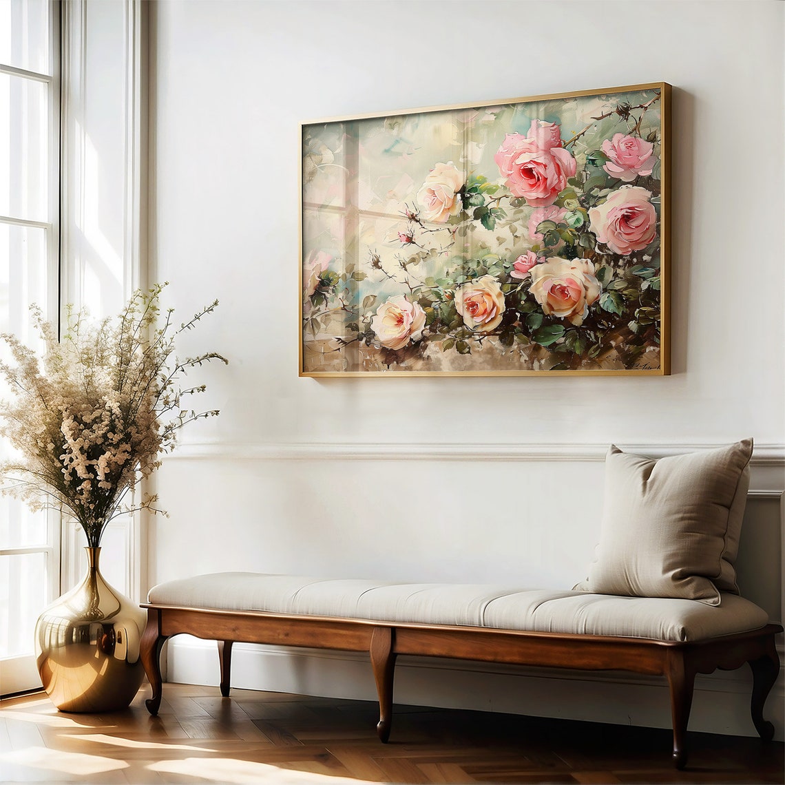 Summer Blooming Rose Bush Vintage Floral Oil Painting Wall Art - Image 5