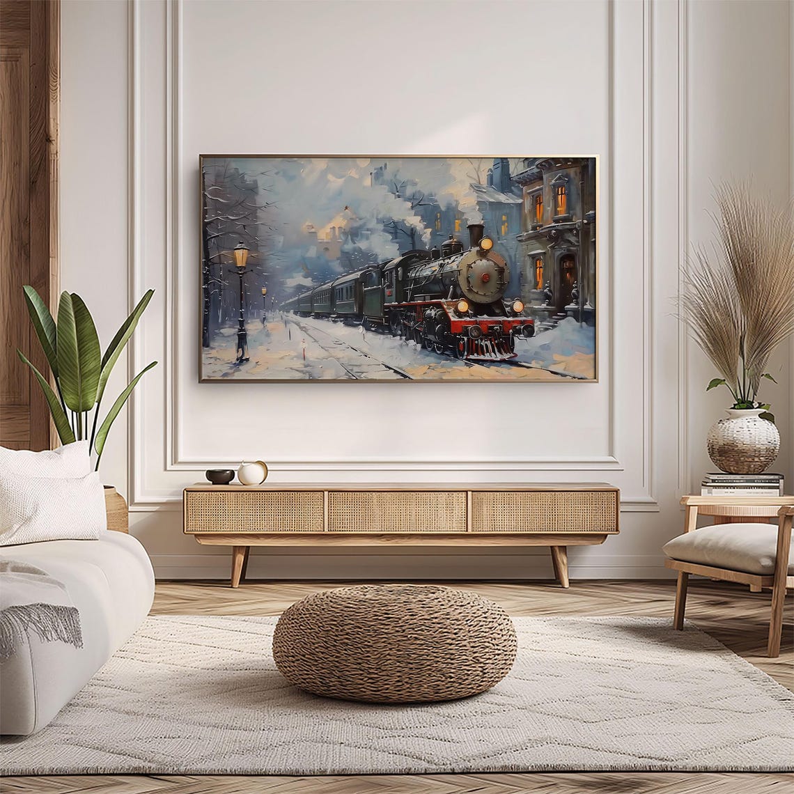 Frame Tv Art Steam Train In Snowy City Christmas Decor Winter Festive Painting Farmhouse Art Christmas Tv0220 - Image 5