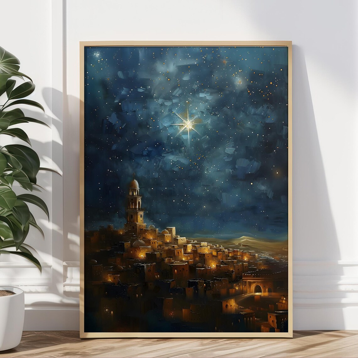 Starlit Bethlehem Night Sky Nativity Christmas Vintage Faith Wall Art - Image 5