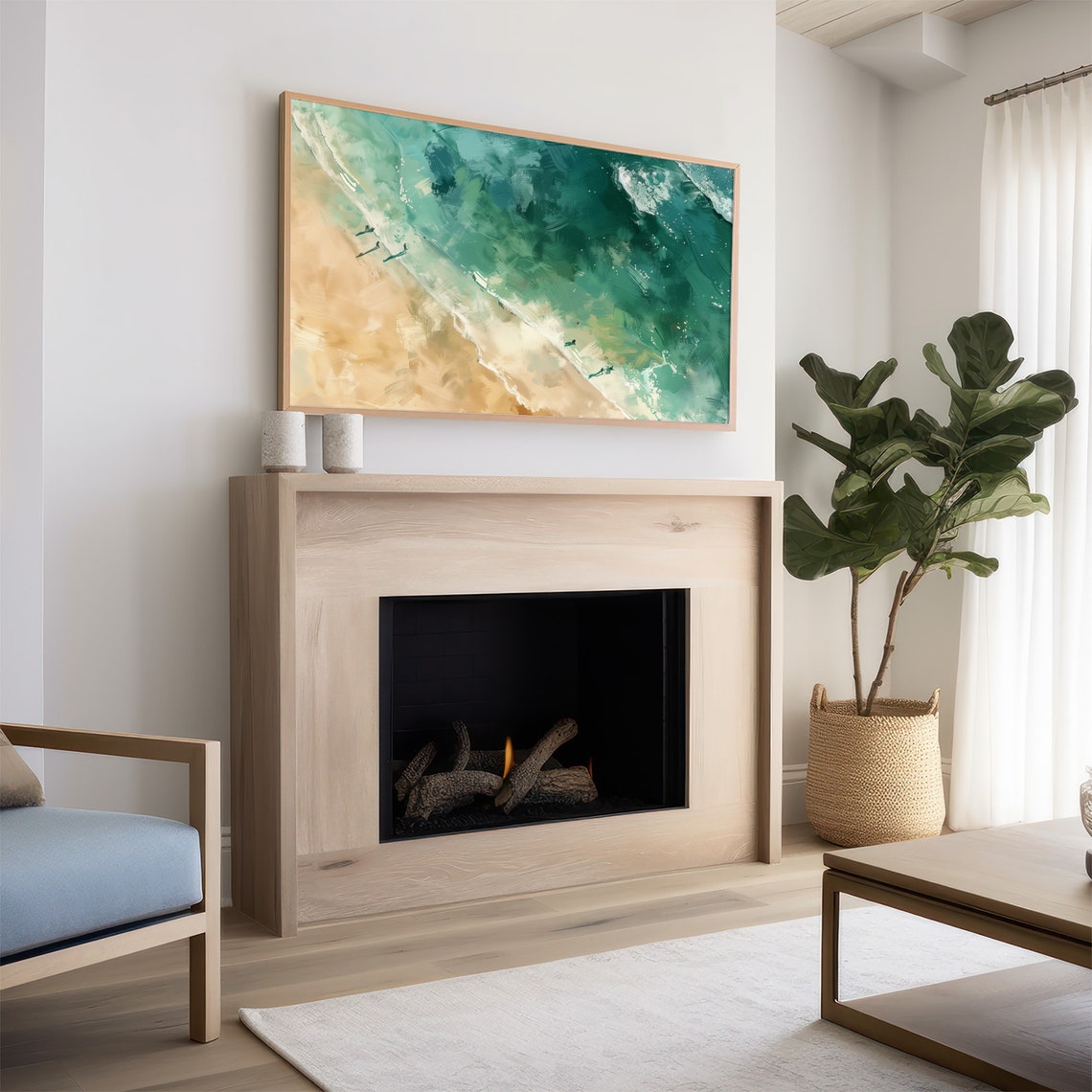 Frame Tv Art Summer Beach Art Emerald Surf Textured Painting Frame Tv Tv0000 - Image 2