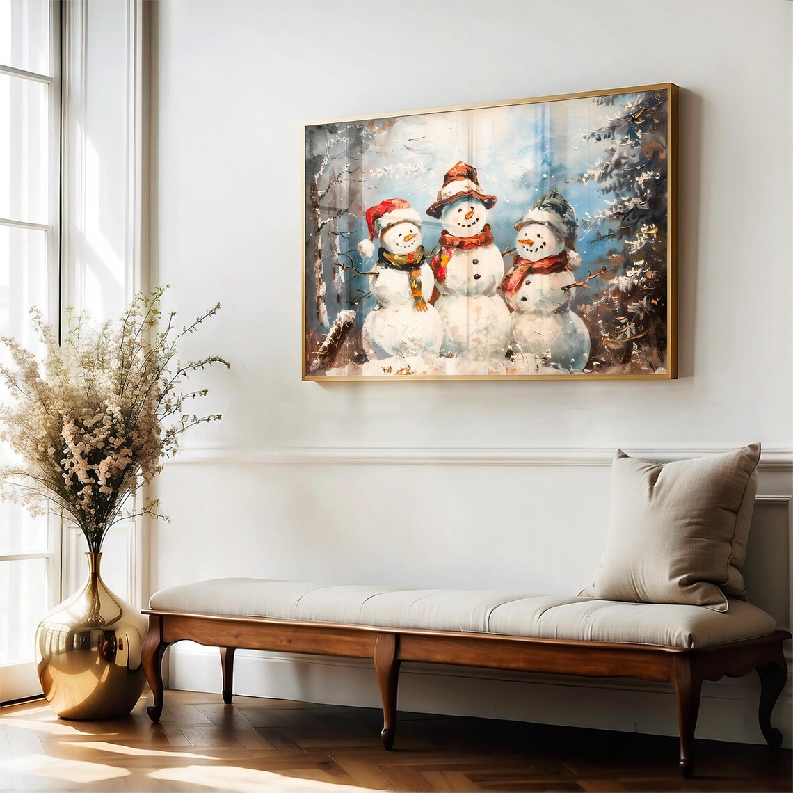 Festive Friends Snowman Vintage Painting Christmas Print Farmhouse Christmas Christmas Wall Art Vp0181 - Image 4