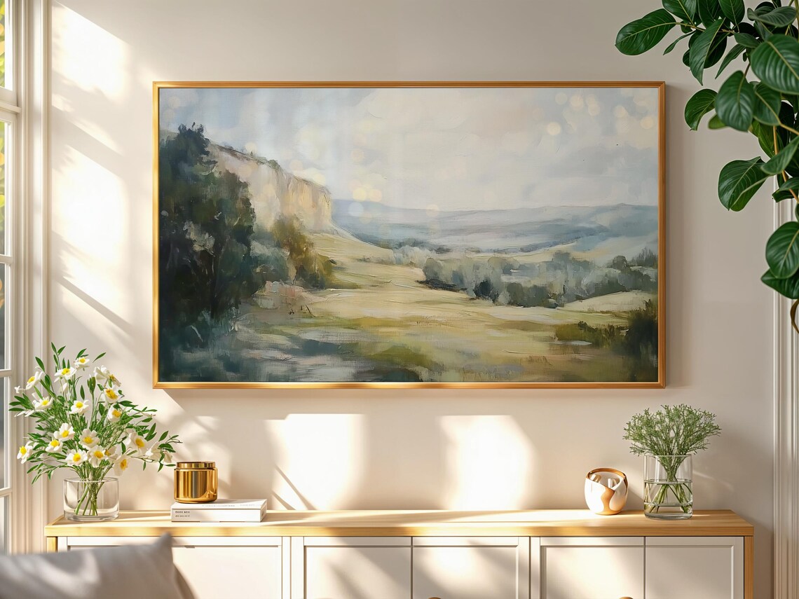 Soft Countryside Hills Pale Neutral Vintage Pastoral Landscape Poster - Image 2