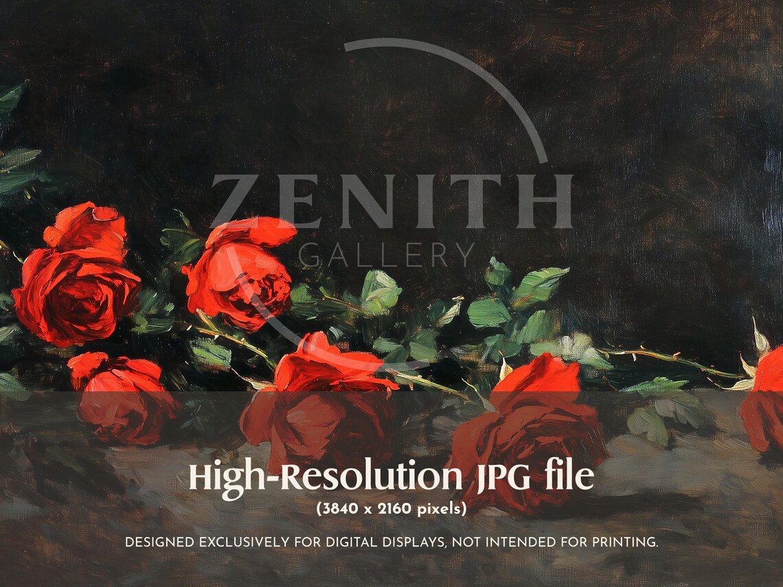 Red Roses Dark Moody Vintage Floral Still Life Oil Painting Poster - Image 3