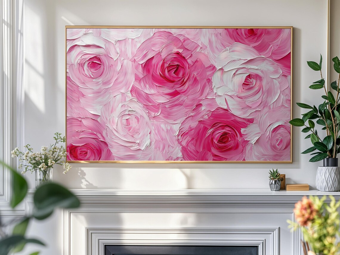 Spring Pink Abstract Floral Painting, Modern Roses - Image 4
