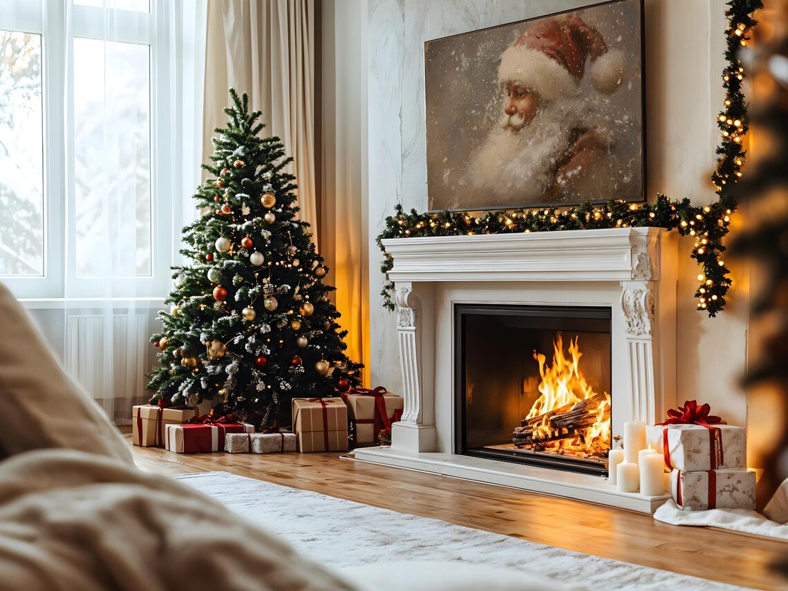 Santa Claus Snowy Night Vintage Christmas Portrait Wall Art Poster - Image 2