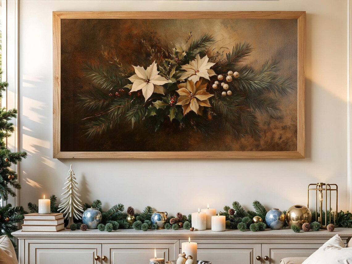 Winter Floral Frame Tv Art Vintage Dark Moody Christmas Artwork For Frame Tv - Image 3