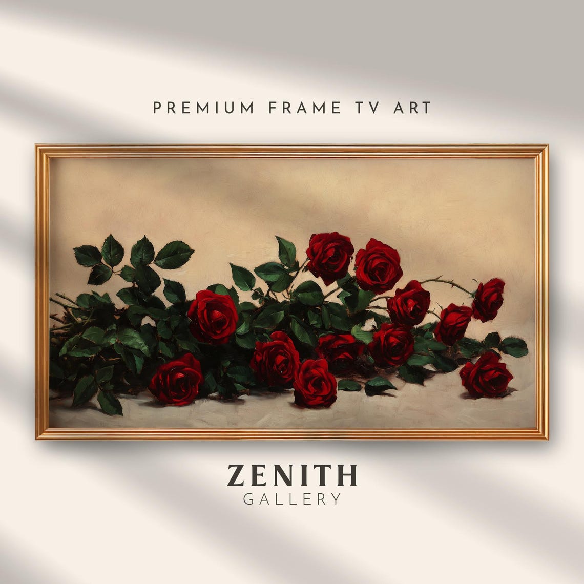 Red Rose Branches Light Neutral Vintage Floral Still Life Poster