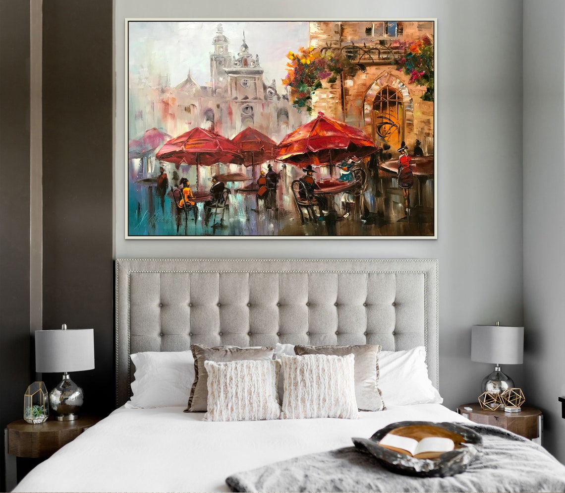European Cafe Painting Original Restaurant Painting Bistro Art City Buildings Handmade Oil Painting Street Scene Ukrainian Painting 30x40 - Image 2