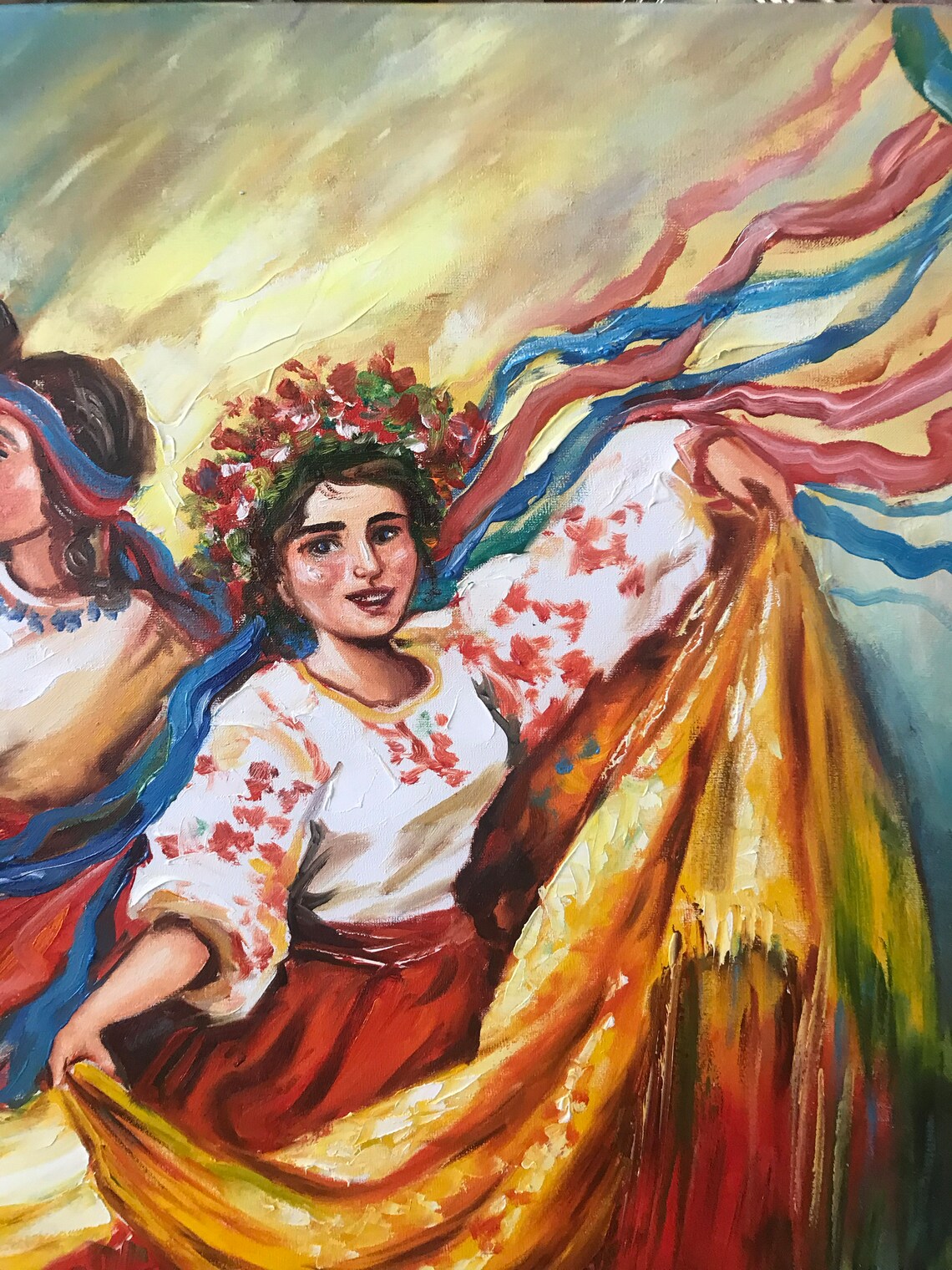 Ukrainian Folk Dancer Embroidery Flower Crown Oil Painting Art Poster - Image 2