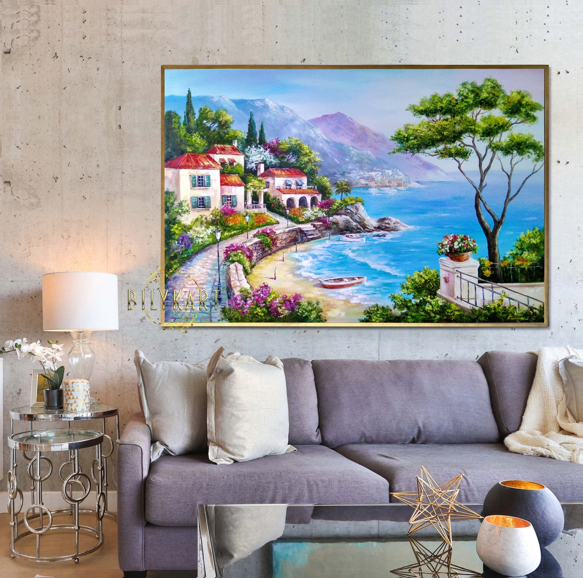 Amalfi Coast Italy Oil Painting Original Italian Scenic Paintings Italy Artwork Panoramic Landscape Painting Italian Positano Coast Painting - Image 3