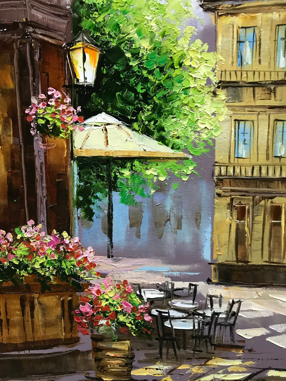 Paris Street Painting On French Cafe Oil Painting Original City Scape Wall Art European Landscape Oil Painting Paris Cafe Artwork - Image 2