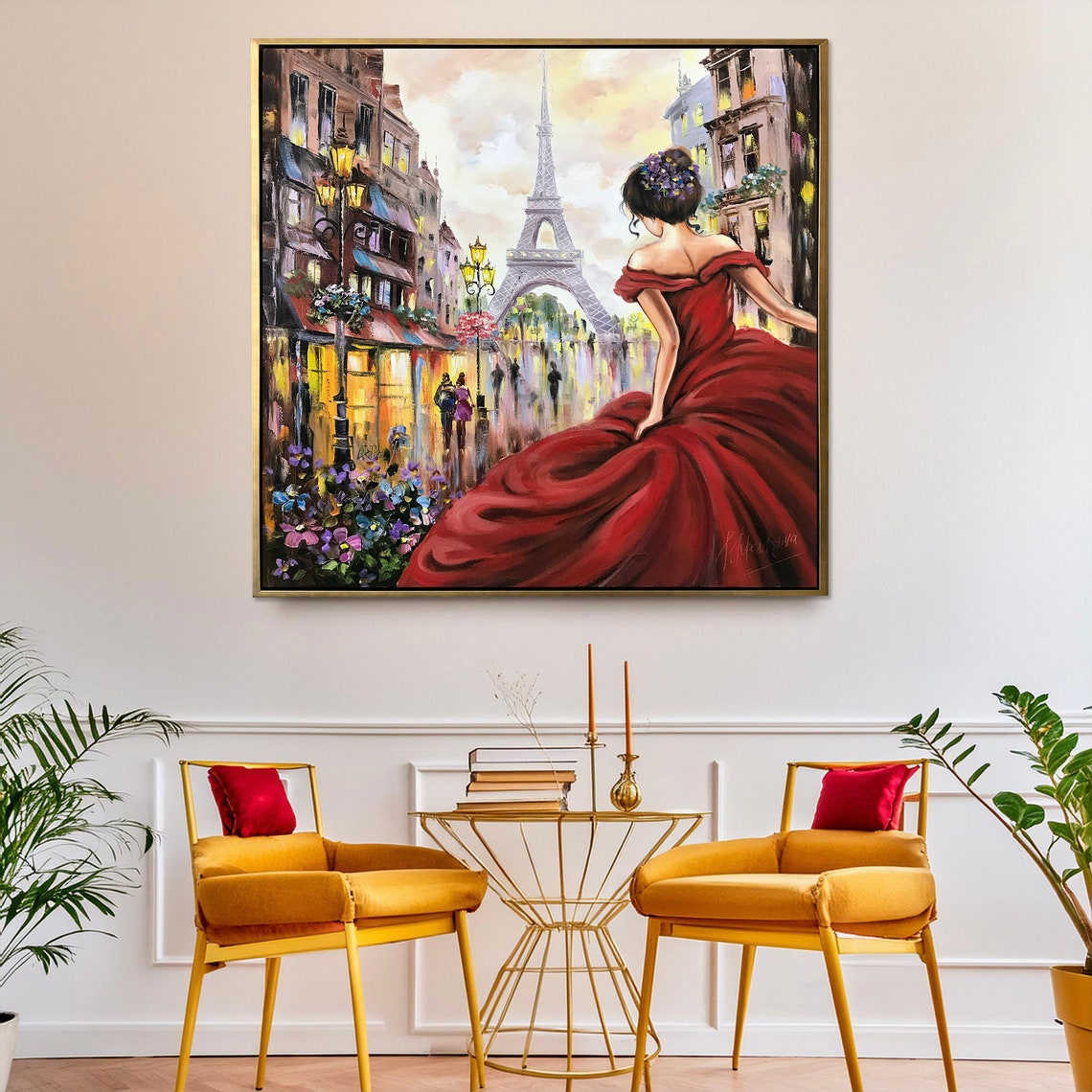 Woman In Paris Painting On Eiffel Tower Framed Art Woman In Red Painting Original Woman Wall Art Ballerina Artwork For Bedroom - Image 3