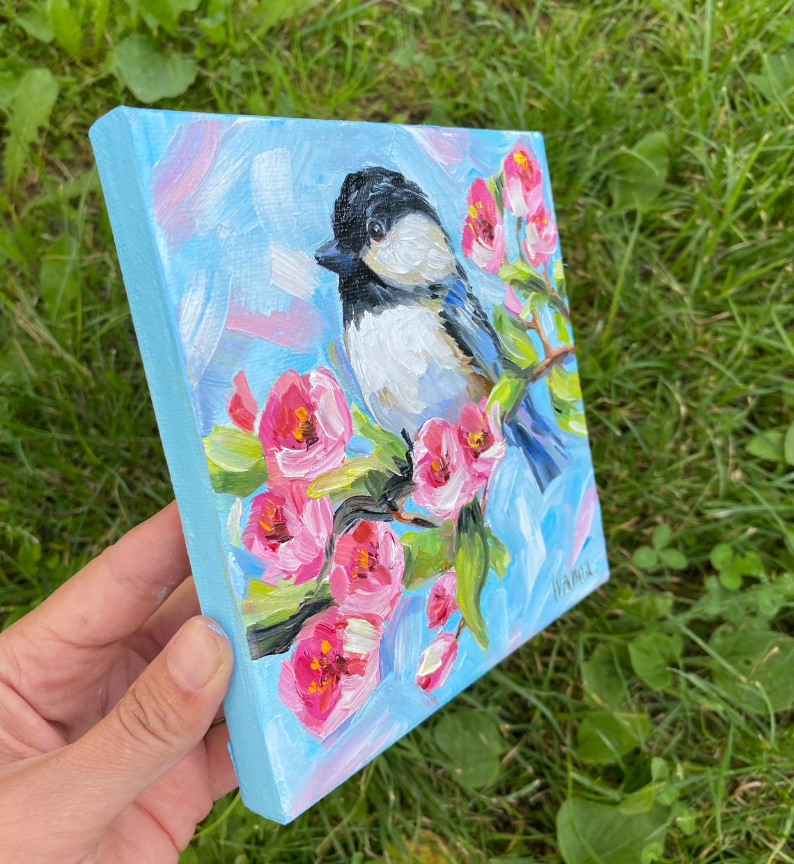 Set Of Four Mini Bird Paintings Chickadee Bluebird Art Prints - Image 2