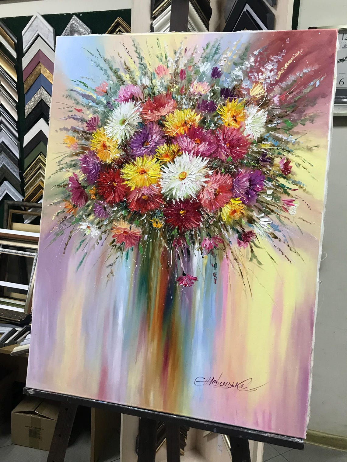 Bright Flowers Painting On Abstract Flower Bouquet Painting Original Dahlia Flower Art Abstract Floral Wall Art Dahlia Oil Painting - Image 2