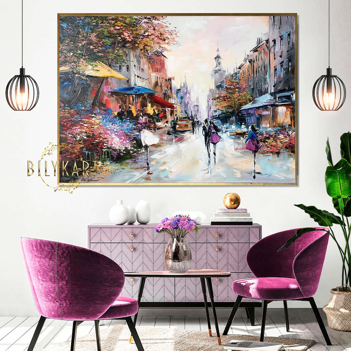 Paris City Street Oil Painting Art Print, France Cafe Scene - Image 3