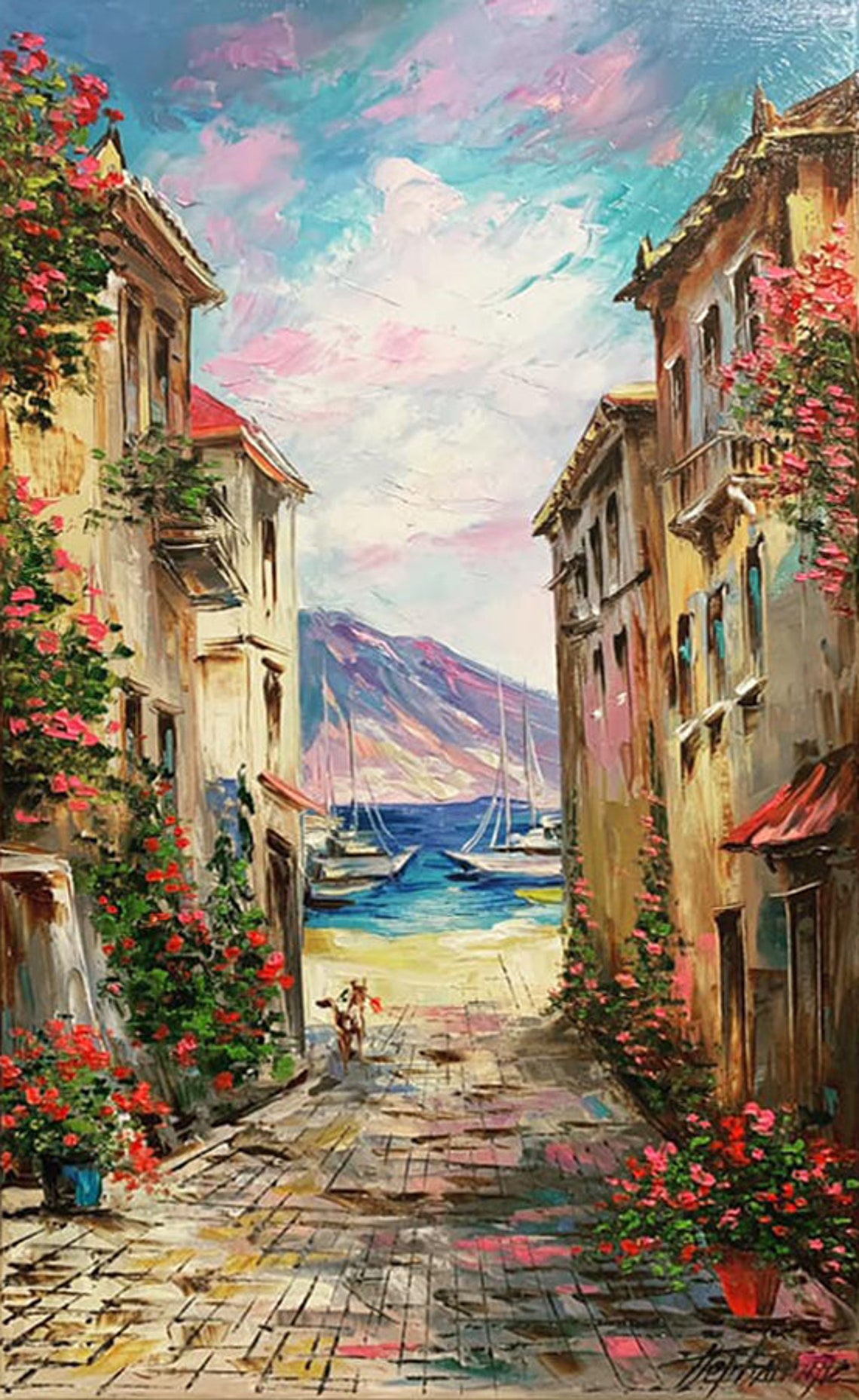 Large Italy Oil Painting Original Cinque Terre Italy Painting On Riomaggiore Framed Artwork Large Italian Oil Painting Italy Wall Art - Image 2