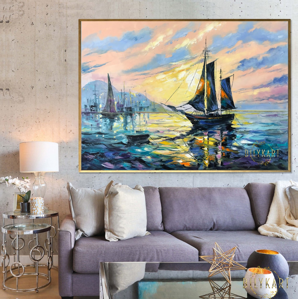Sailboat Painting Abstract Sail Boat Wall Art Painting Sailboat In The Ocean Seascape Oil Painting Original Nautical Art Sailboat Modern Art - Image 3