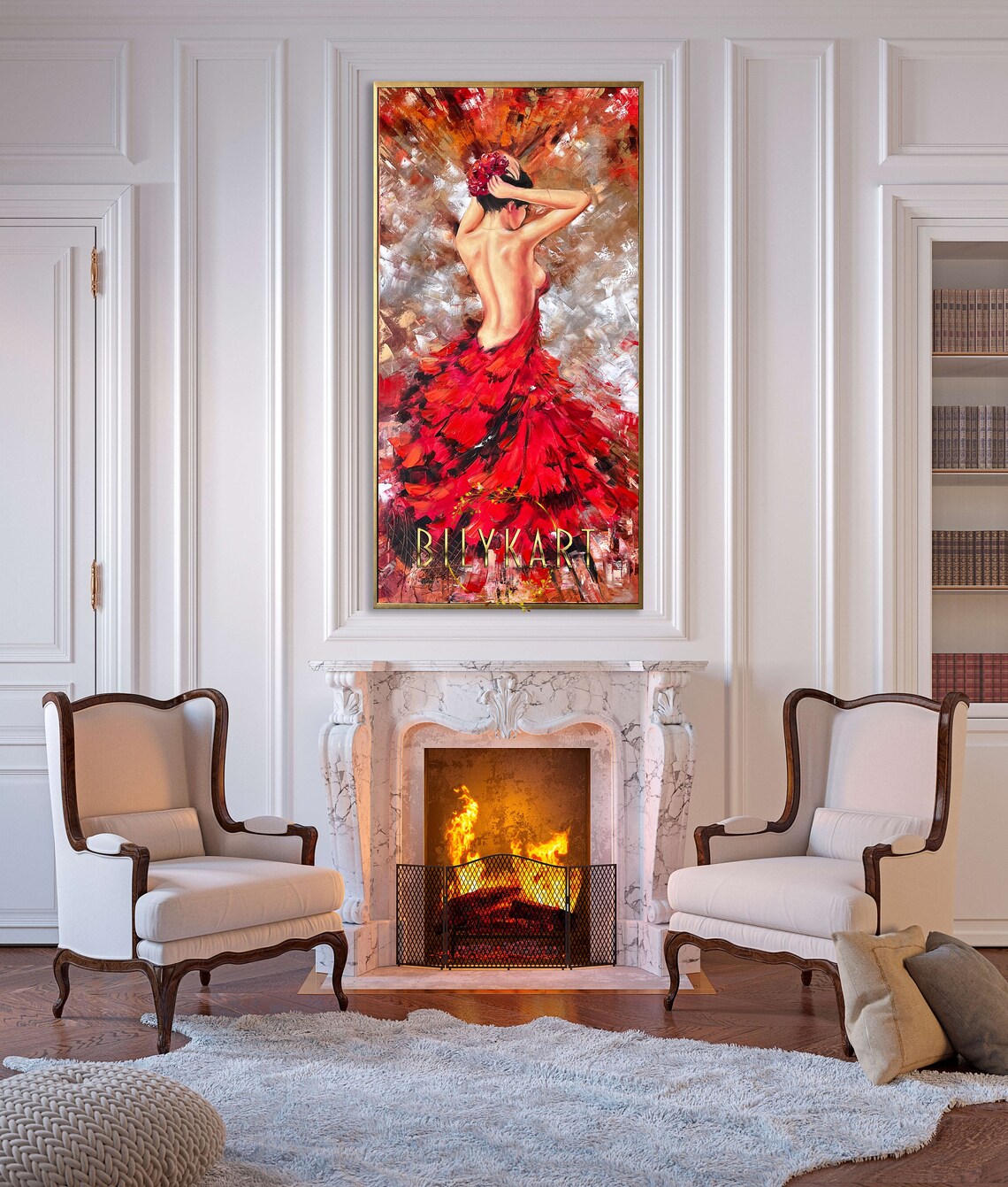 Flamenco Dancer Red Dress Back View Impasto Oil Painting Passionate Art Poster - Image 2