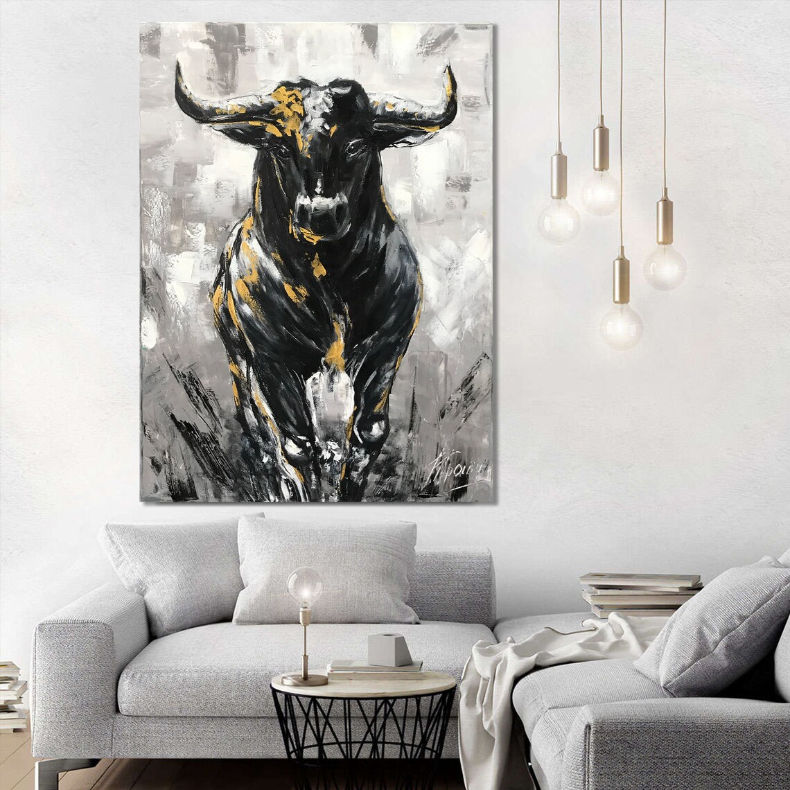 Abstract Bull Oil Painting, Modern Wall Art Print - Image 2