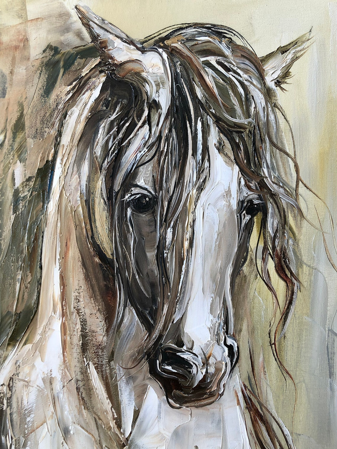 Arabian Horse Oil Painting On Farmhouse Wall Art Animal Oil Painting Gift For Horse Lover Abstract Running Horse Painting 30x60 - Image 2