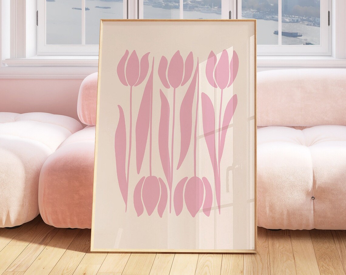 Pastel Pink Tulips Boho Art Print, Nursery Floral - Image 2