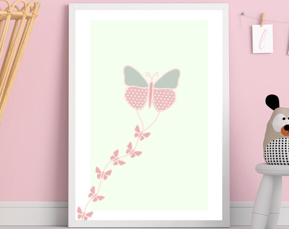 Pastel Butterfly Kite Art Print Nursery Butterfly Girls Room Wall Decor