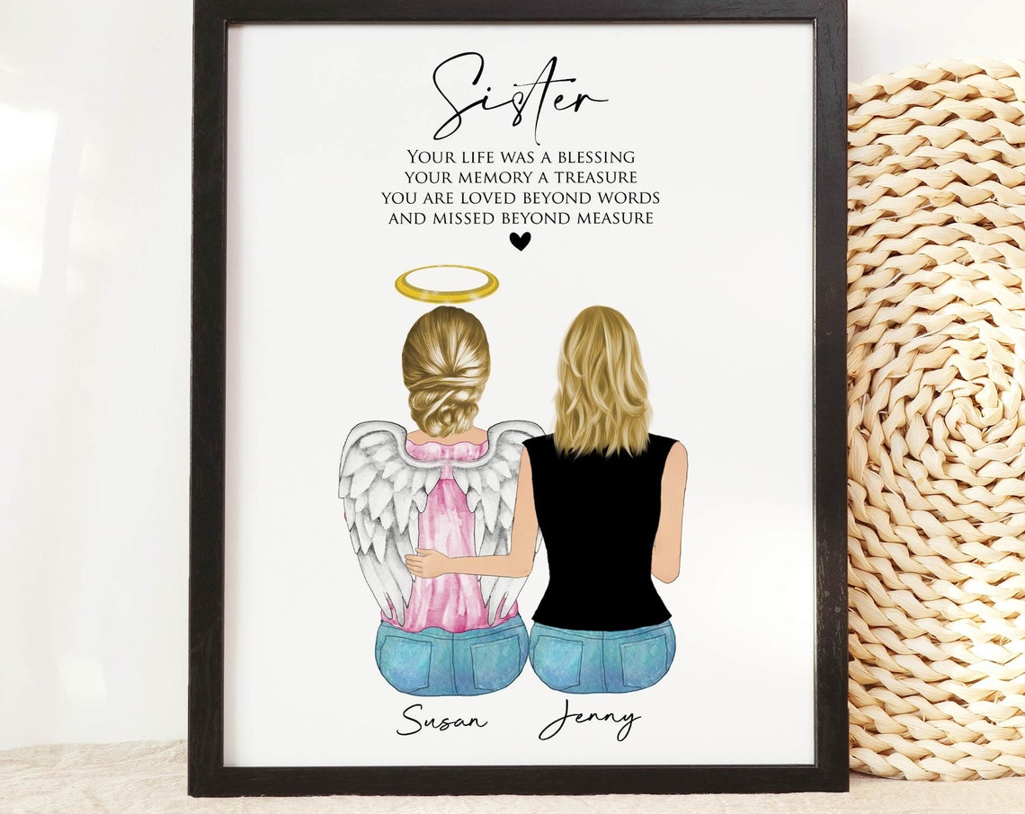 In Loving Memory Sister Angel Wings Remembrance Memorial Poster
