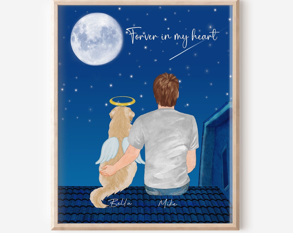 Forever In My Heart Dog Memorial Angel Wings Moonlight Poster