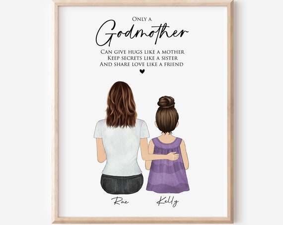 Custom Mothers Day Gift For Godmother Personalized Print Family Portrait Gift For God Mother Birthday Baptism Print Wall Art