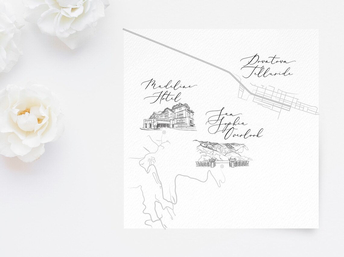 Custom Wedding Map Invitation, Destination Wedding Sketch - Image 3