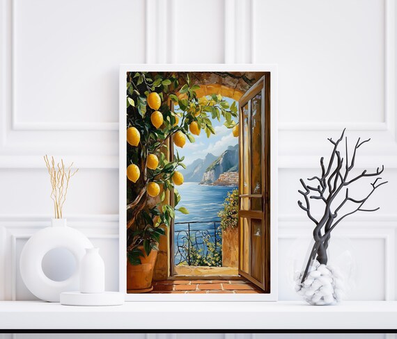 Mediterranean Balcony With Lemon Tree Overlooking Amalfi Coast Wall Poster